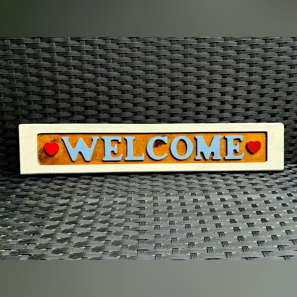 Vintage Wood Carved Welcome Sign with Hearts 22”x4” Handpainted - Picture 16 of 16